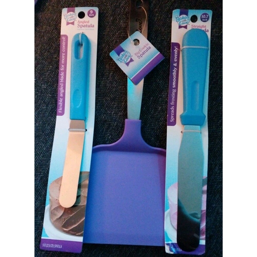 CAKE DECORATING Icing Spatulas (2) angled & straight & Big Cookie Spatula- New